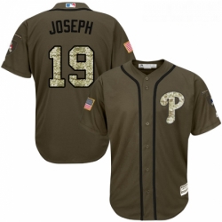 Youth Majestic Philadelphia Phillies 19 Tommy Joseph Replica Green Salute to Service MLB Jersey 