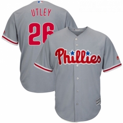 Youth Majestic Philadelphia Phillies 26 Chase Utley Authentic Grey Road Cool Base MLB Jersey