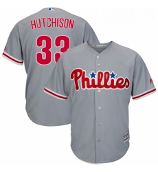 Youth Majestic Philadelphia Phillies 33 Drew Hutchison Authentic Grey Road Cool Base MLB Jersey 