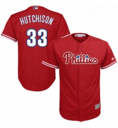 Youth Majestic Philadelphia Phillies 33 Drew Hutchison Authentic Red Alternate Cool Base MLB Jersey 