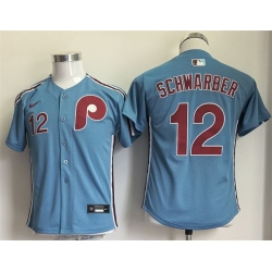 Youth Philadelphia Phillies  12 Kyle Schwarber Blue Stitched Jersey