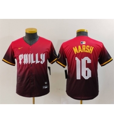 Youth Philadelphia Phillies 16 Brandon Marsh Red 2024 City Connect Limited Stitched Baseball Jersey