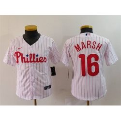 Youth Philadelphia Phillies 16 Brandon Marsh White Cool Base Stitched Baseball Jersey