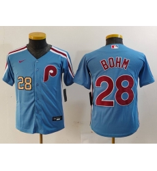 Youth Philadelphia Phillies 28 Alec Bohm Blue Cool Base Stitched Baseball Jersey 1