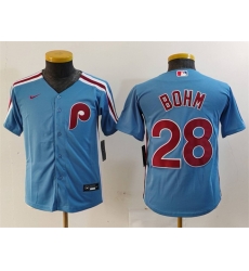 Youth Philadelphia Phillies 28 Alec Bohm Blue Cool Base Stitched Baseball Jersey