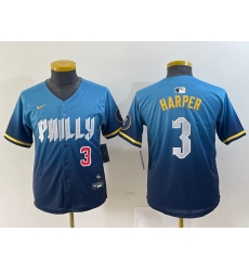 Youth  Philadelphia Phillies 3 Bryce Harper Blue 2024 City Connect Limited Stitched Jersey