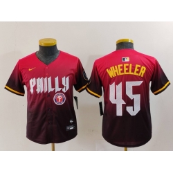 Youth Philadelphia Phillies 45 Zack Wheeler Red 2024 City Connect Limited Stitched Baseball Jersey 1