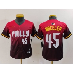 Youth Philadelphia Phillies 45 Zack Wheeler Red 2024 City Connect Limited Stitched Baseball Jersey 2