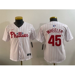 Youth Philadelphia Phillies 45 Zack Wheeler White Limited Stitched Jersey