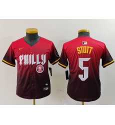 Youth Philadelphia Phillies 5 Bryson Stott Red 2024 City Connect Limited Stitched Baseball Jersey 6