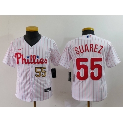 Youth Philadelphia Phillies 55 Ranger Suarez White Cool Base Stitched Baseball Jersey 2