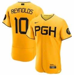 Men Pittsburgh Pirates 10 Bryan Reynolds Gold 2023 City Connect Flex Base Stitched Jersey