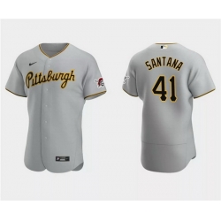 Men Pittsburgh Pirates 41 Carlos Santana Grey Flex Base Stitched Baseball Jersey