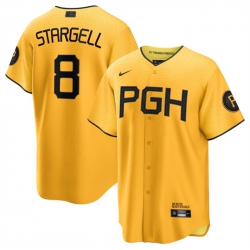 Men Pittsburgh Pirates 8 Willie Stargell Gold 2023 City Connect Stitched Jersey
