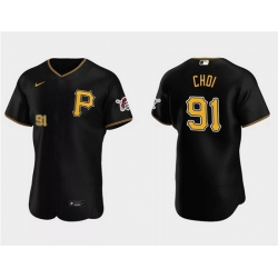 Men Pittsburgh Pirates 91 Ji Man Choi Black Flex Base Stitched Baseball Jersey
