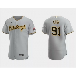 Men Pittsburgh Pirates 91 Ji Man Choi Grey Flex Base Stitched Baseball Jersey