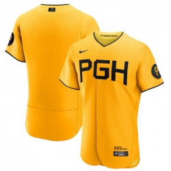 Men Pittsburgh Pirates Blank Gold 2023 City Connect Flex Base Stitched Jersey