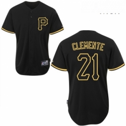 Mens Majestic Pittsburgh Pirates 21 Roberto Clemente Replica Black Fashion MLB Jersey