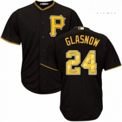 Mens Majestic Pittsburgh Pirates 24 Tyler Glasnow Authentic Black Team Logo Fashion Cool Base MLB Jersey 