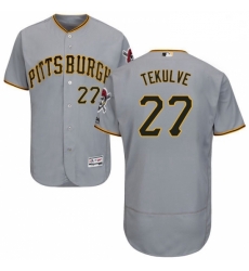 Mens Majestic Pittsburgh Pirates 27 Kent Tekulve Grey Road Flex Base Authentic Collection MLB Jersey