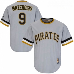 Mens Majestic Pittsburgh Pirates 9 Bill Mazeroski Replica Grey Cooperstown Throwback MLB Jersey