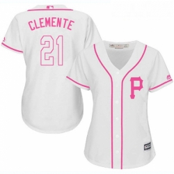 Womens Majestic Pittsburgh Pirates 21 Roberto Clemente Replica White Fashion Cool Base MLB Jersey