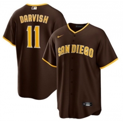 Men San Diego Padres 11 Yu Darvish Brown Cool Base Stitched Jersey