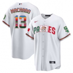 Men San Diego Padres 13 Manny Machado Mexico White Cool Base Stitched Baseball Jersey