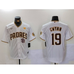 Men San Diego Padres 19 19 Tony Gwynn White With PS Patch Cool Base Stitched Baseball Jersey 2