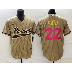Men San Diego Padres 22 Juan Soto Tan Cool Base Stitched Baseball Jersey