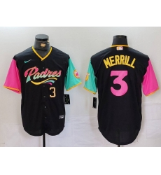 Men San Diego Padres 3 Jackson Merrill Black City Connect Cool Base Stitched Baseball Jersey 1