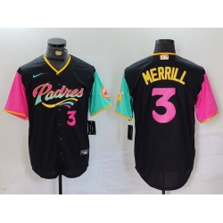 Men San Diego Padres 3 Jackson Merrill Black City Connect Cool Base Stitched Baseball Jersey 2