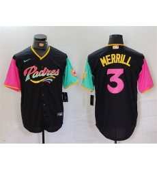 Men San Diego Padres 3 Jackson Merrill Black City Connect Cool Base Stitched Baseball Jersey