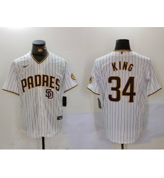 Men San Diego Padres 34 Michael King White Cool Base Stitched Baseball Jersey 3