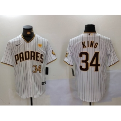 Men San Diego Padres 34 Michael King White Cool Base Stitched Baseball Jersey 8