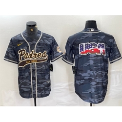 Men San Diego Padres Gray Camo Team Big Logo Cool Base Stitched Baseball Jersey 3