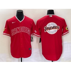 Men San Diego Padres Red Team Big Logo Cool Base With Patch Stitched Baseball Jersey