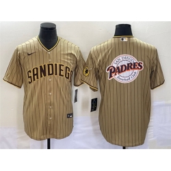 Men San Diego Padres Tan Team Big Logo Cool Base Stitched Baseball Jersey