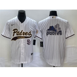 Men San Diego Padres White Big Logo In Back Cool Base With Patch Stitched Baseball Jersey 1