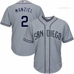 Mens Majestic San Diego Padres 2 Johnny Manziel Replica Grey Road Cool Base MLB Jersey