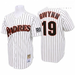 Mens Mitchell and Ness San Diego Padres 19 Tony Gwynn Authentic WhiteBlue Strip Throwback MLB Jersey