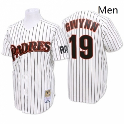 Mens Mitchell and Ness San Diego Padres 19 Tony Gwynn Replica WhiteBlue Strip Throwback MLB Jersey