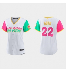 Women San Diego Padres 22 Juan Soto 2022 White City Connect Cool Base Stitched Baseball Jersey 28Run Small 291