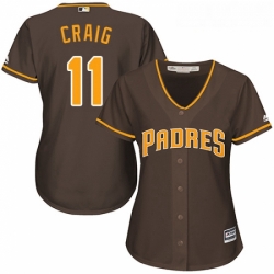 Womens Majestic San Diego Padres 11 Allen Craig Replica Brown Alternate Cool Base MLB Jersey 