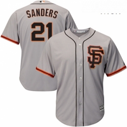 Mens Majestic San Francisco Giants 21 Deion Sanders Replica Grey Road 2 Cool Base MLB Jersey