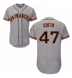 Mens Majestic San Francisco Giants 47 Johnny Cueto Grey Road Flex Base Authentic Collection MLB Jersey