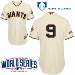 Mens Majestic San Francisco Giants 9 Brandon Belt Authentic Cream Home Cool Base w2014 World Series Patch MLB Jersey