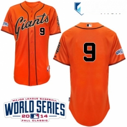 Mens Majestic San Francisco Giants 9 Brandon Belt Replica Orange Alternate Cool Base w2014 World Series Patch MLB Jersey