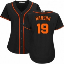 Womens Majestic San Francisco Giants 19 Alen Hanson Authentic Black Alternate Cool Base MLB Jersey 