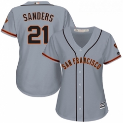 Womens Majestic San Francisco Giants 21 Deion Sanders Replica Grey Road Cool Base MLB Jersey